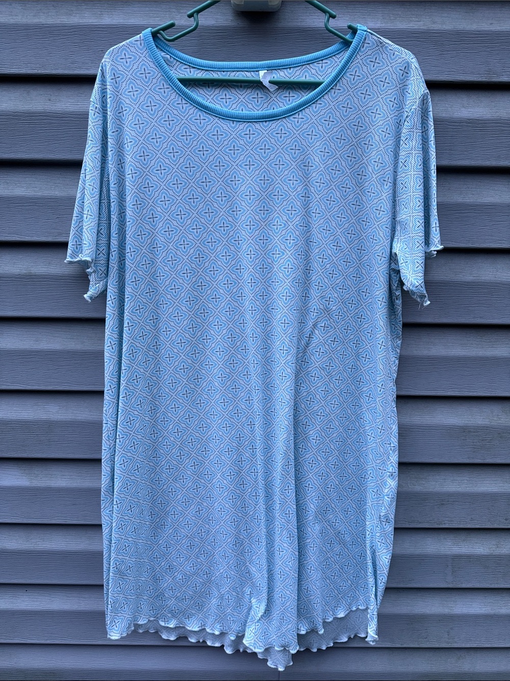 Flora Nikrooz Ribbed Short Sleeve Pajama Top Blue White XL 14/16 T91031